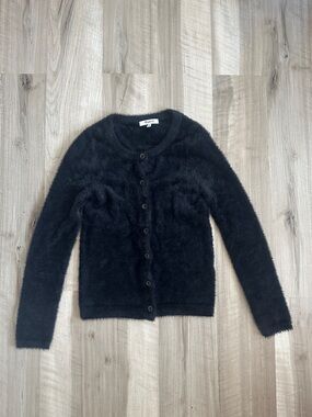 Women’s Black Fuzzy Button-Up Sweater Cardigan